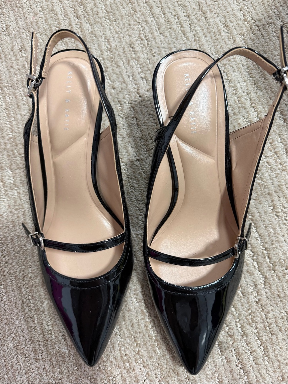 Kelly & Katie Black Patent Pointed Slingback Heels